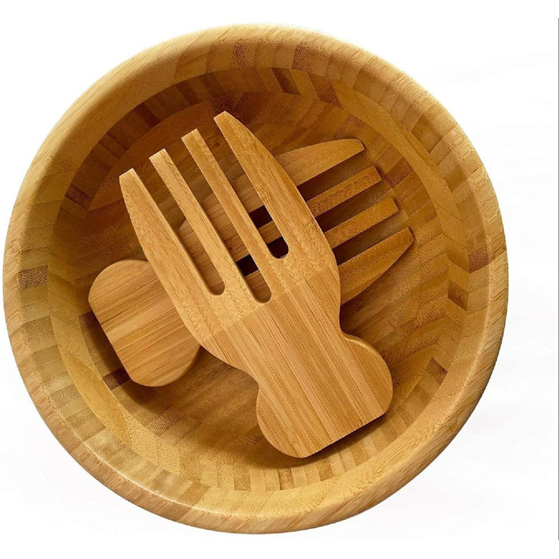 SpicyMedia Bamboo Salad Bowl With Tongs, Large 10Inch Serving Bowl For